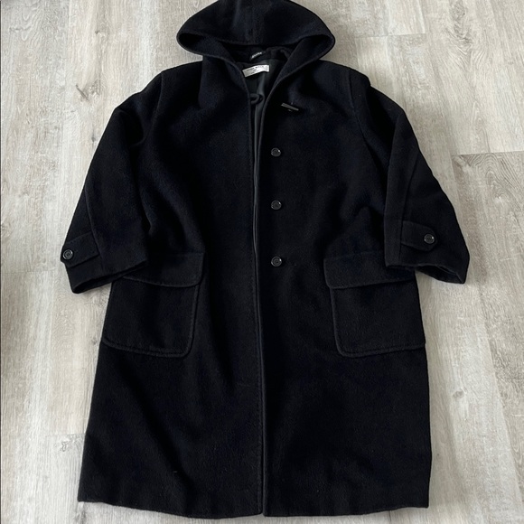 Cinzia Rocco Due Alpaca Wool Blend Jacket Coat Women 12 Single Breast Black Hood - Picture 3 of 16